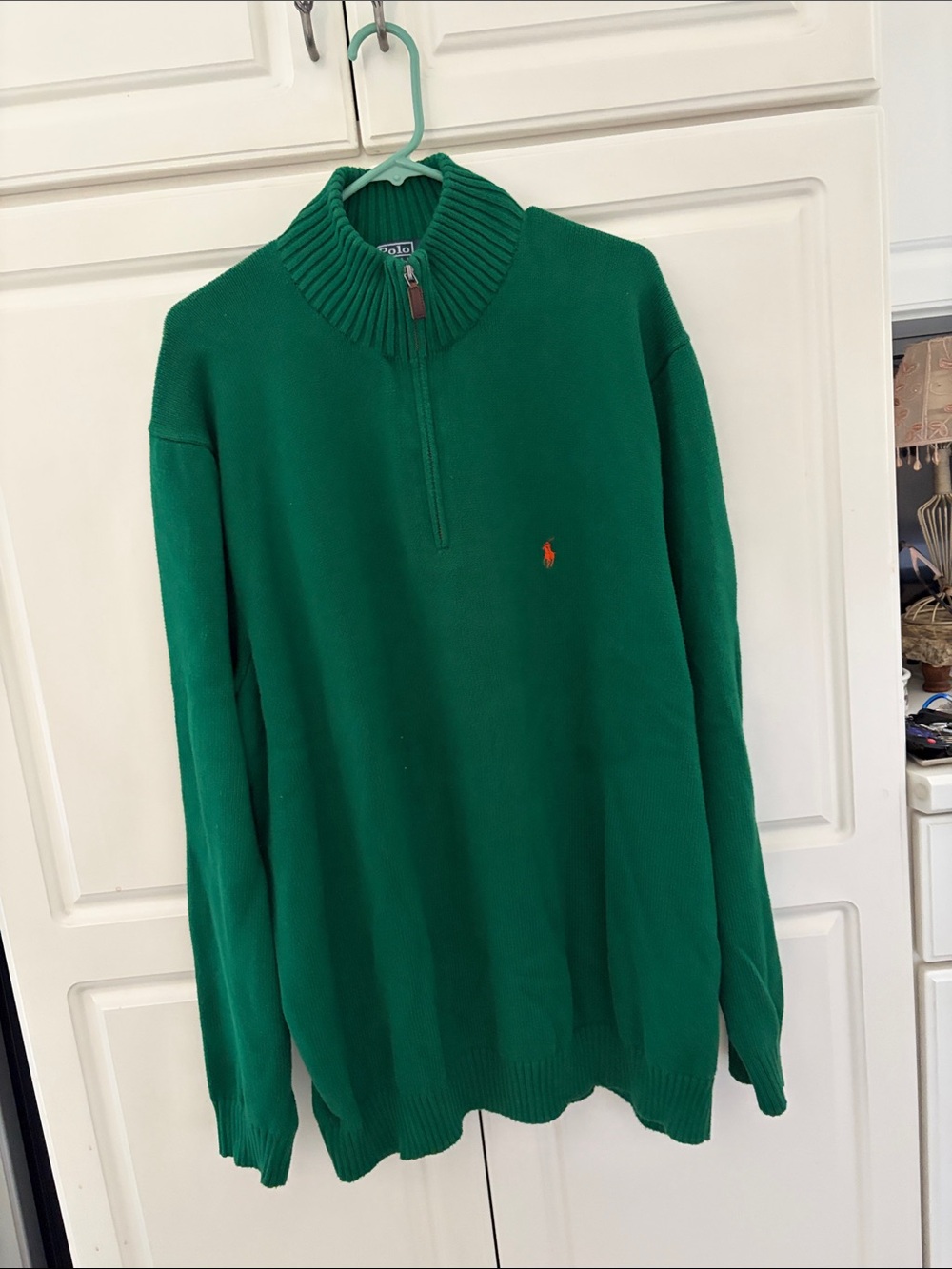 Polo by Ralph Lauren Green Half-Zip Knit Sweater with Orange Pony